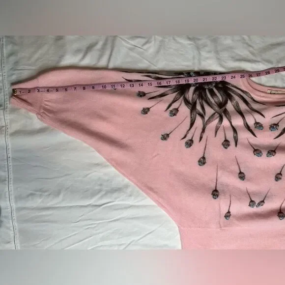 Vintage 80s/90s Marianna di Firenze Pink Lambswool Angora Floral Sweater Size M - Picture 8 of 11